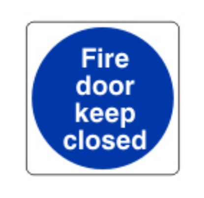Sign - Fire Door Keep Closed Self Adhesive Vinyl 10 x 10cm Blue On White