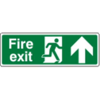 Sign - Fire Exit Up Self Adhesive Vinyl 30 x 10cm White On Green